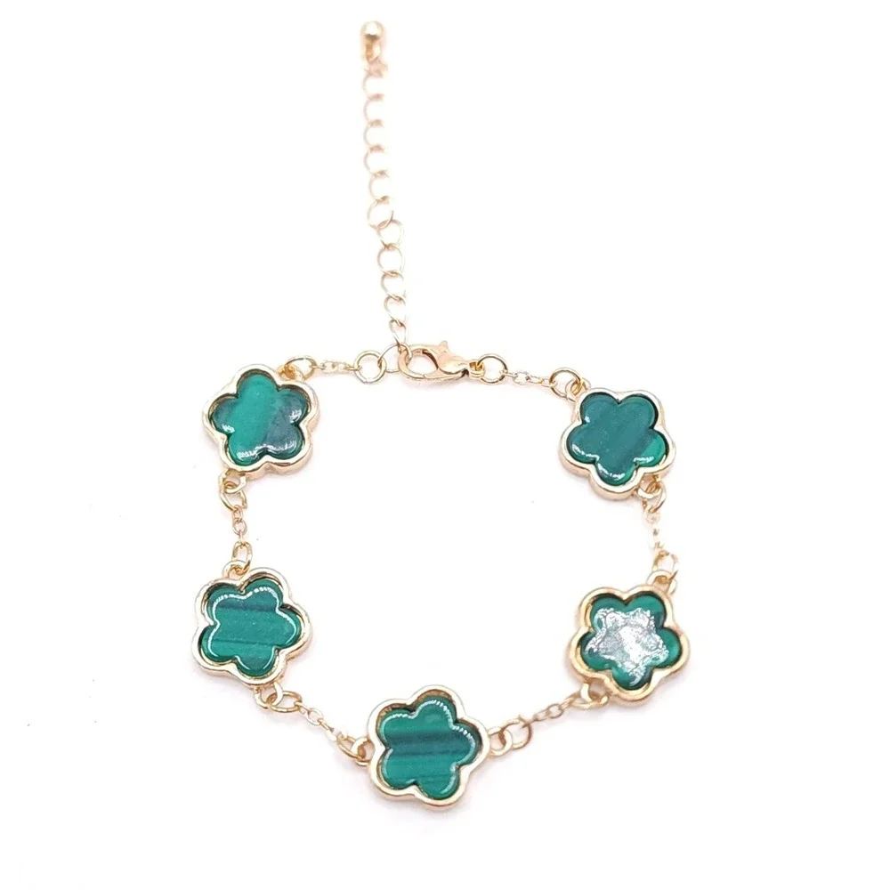 Gold Green Clover Link Bracelet